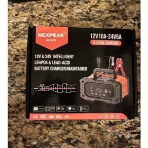 10-Amp Battery Charger, 12V 24V LiFePO4 Lead Acid Portable Car Battery Charger